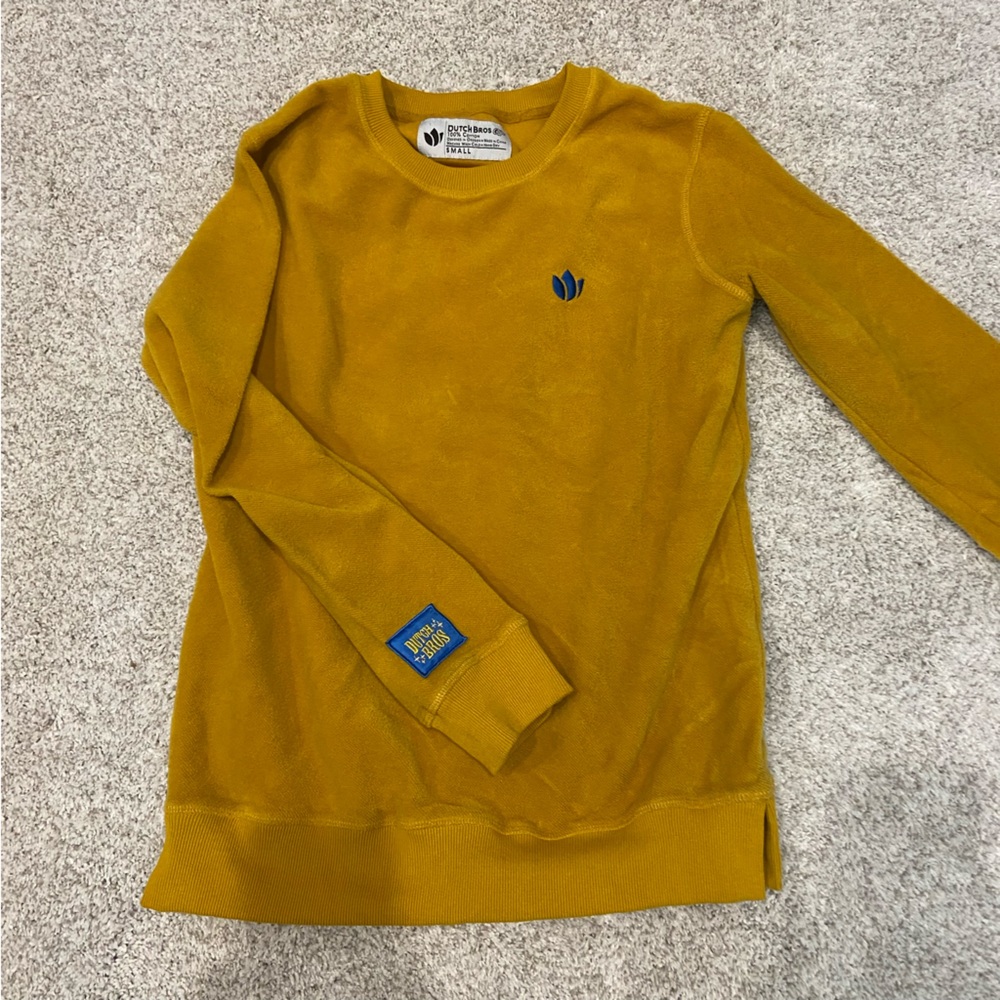 Dutch Bros coffee yellow fuzzy sweater long sleeve